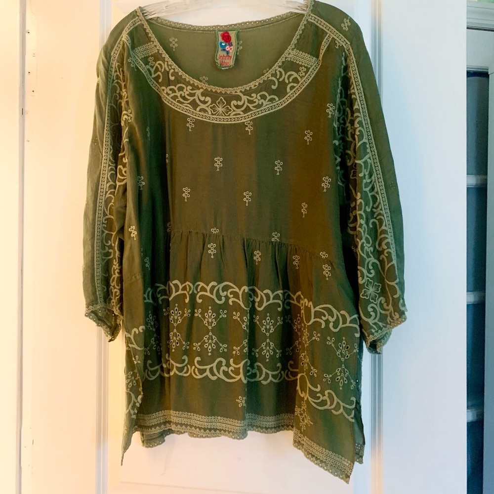 Johnny Was Olive Embroidered Blouse
